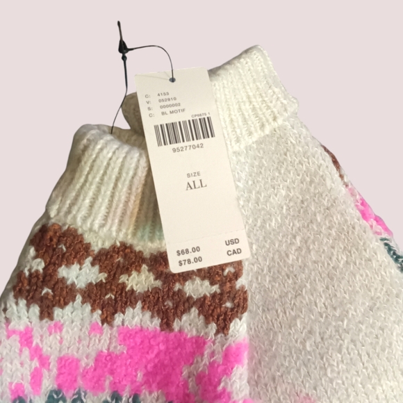 ❄️Host Pick❄️ Pilcro Anthropologie Colorful Knit Mittens in Cream & Blue Motif - Picture 2 of 2